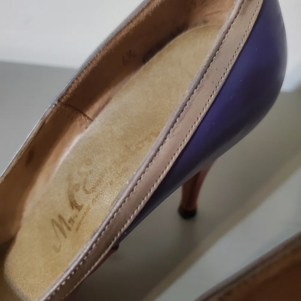 1960s Colorblock Heels Pumps Button Front Teal Grey Purple Coral Size 6.5 - Picture 6 of 7